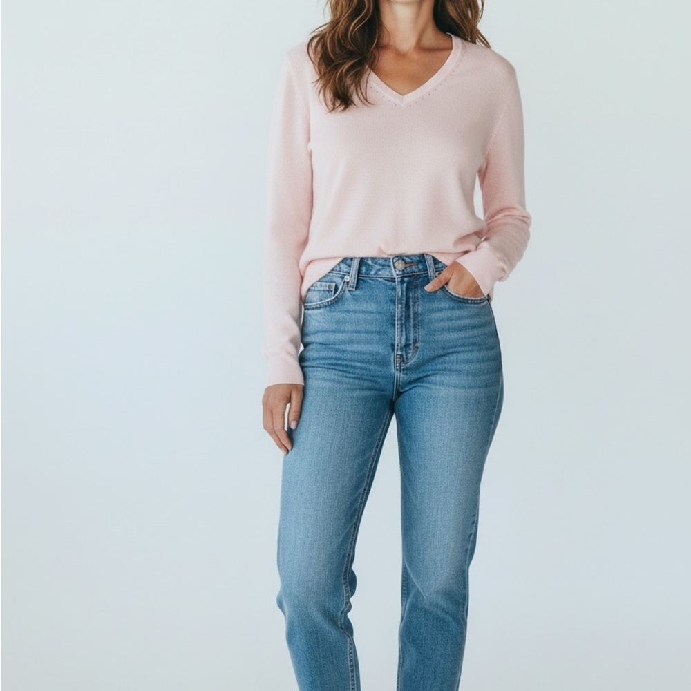 Banana Republic Women's Soft Pink V-Neck 100% Merino Wool Sweater Size S